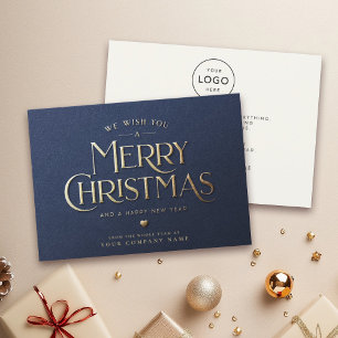 Cartão De Festividades Moderno Feliz Natal Minimalista Negócios Azuis