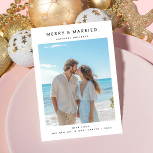 Cartão De Festividades Moderno Foto de Casal Feliz e Recém-Casado à Beira