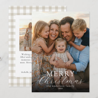 Cartão De Festividades Moderno Foto Elegante Feliz Natal Xadrez 