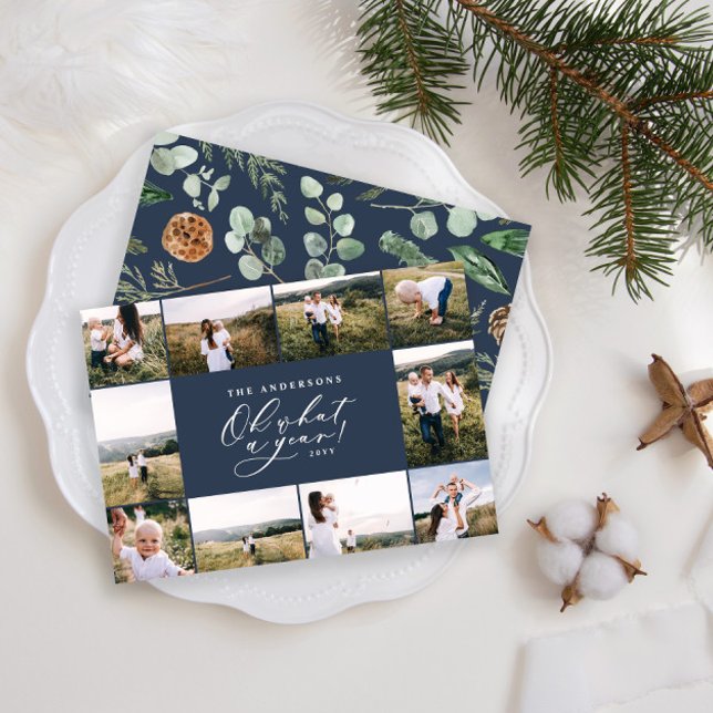 Cartão De Festividades Moderno minimal 10 foto ano novo azul família (Criador carregado)