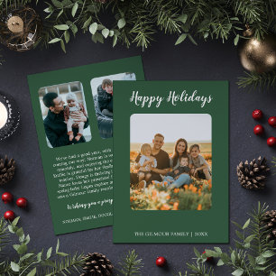 Cartão De Festividades Moderno minimalista Green 3Photo Happy Holidays Ne