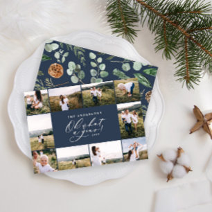 Cartão De Festividades Moderno mínimo 10 fotos da família azul do ano nov