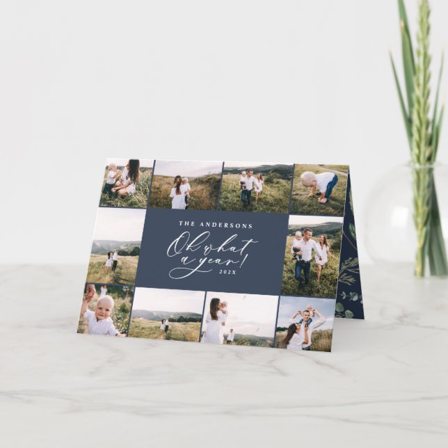 Cartão De Festividades Moderno mínimo 11 fotos da família azul-marinho do (Frente)