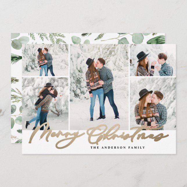 Cartão De Festividades Moderno mínimo 5 fotos da família de scripts de na (Frente/Verso)