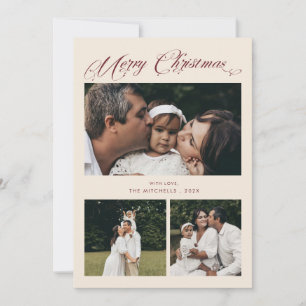 Cartão De Festividades Moderno Natal em Script Burgundy 4 Fotos