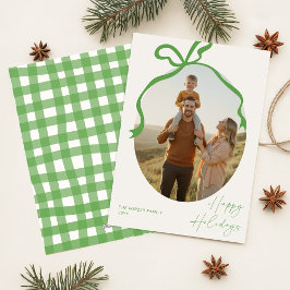 Cartão De Festividades Moderno Natal Foto da Família Arco Verde Elegante