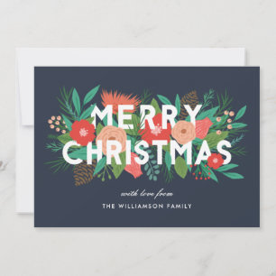 Cartão De Festividades Moderno Nome da Família Floral Ousado Feliz Natal