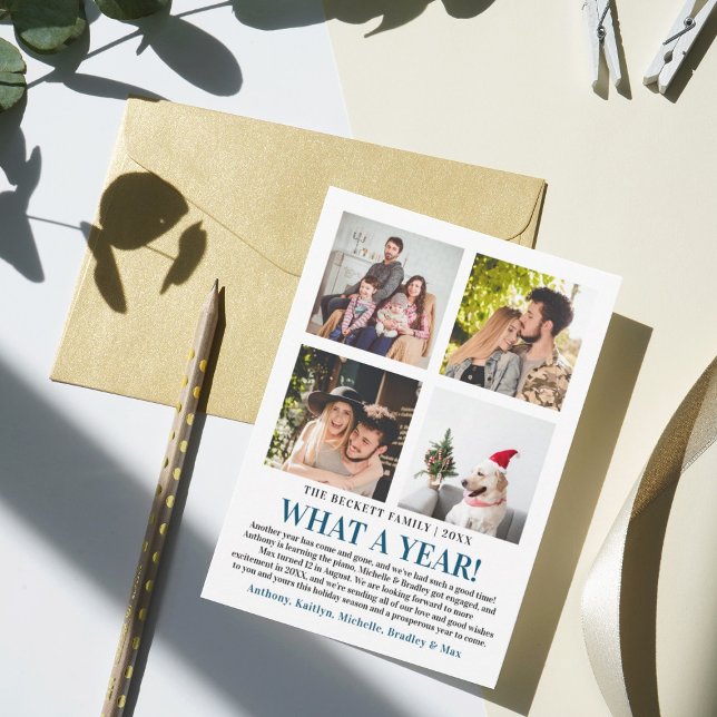 Cartão De Festividades Moderno Que Um Ano De Revisão 4 Colagem De Fotos (Criador carregado)