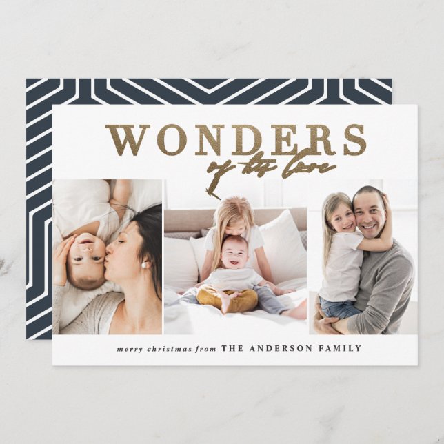 Cartão De Festividades Moderno religioso chic dourado multi foto natal (Frente/Verso)