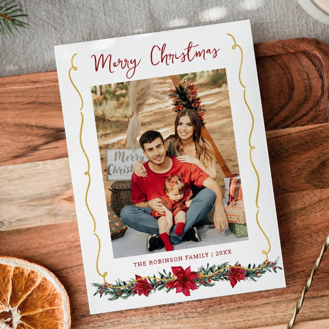 Cartão De Festividades Moderno Verde Dourado Feliz Natal 1 Foto (Criador carregado)