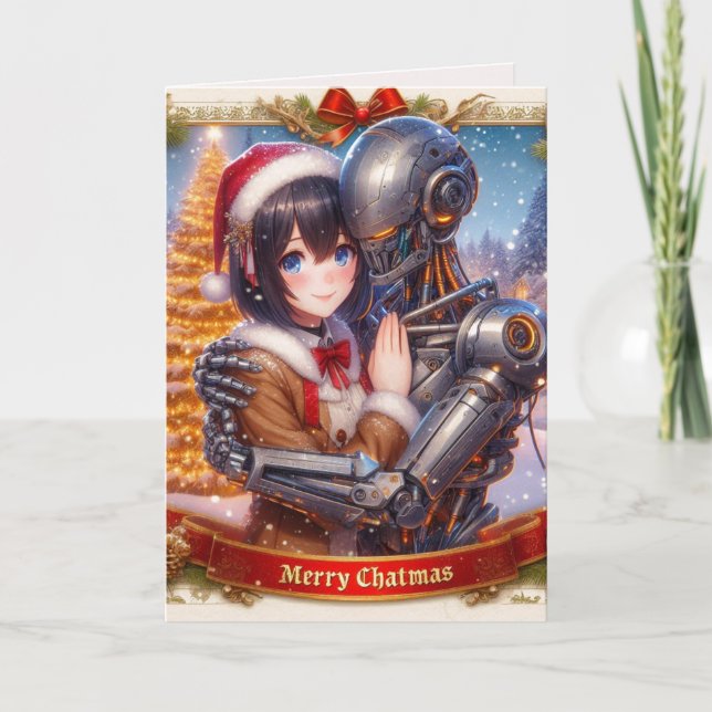 Cartão De Festividades Moe Chatbot Love Female + Robô Natal (Frente)