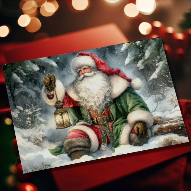 Cartão De Festividades Mola d'água pintando Papai Noel na Floresta de Nev (Criador carregado)