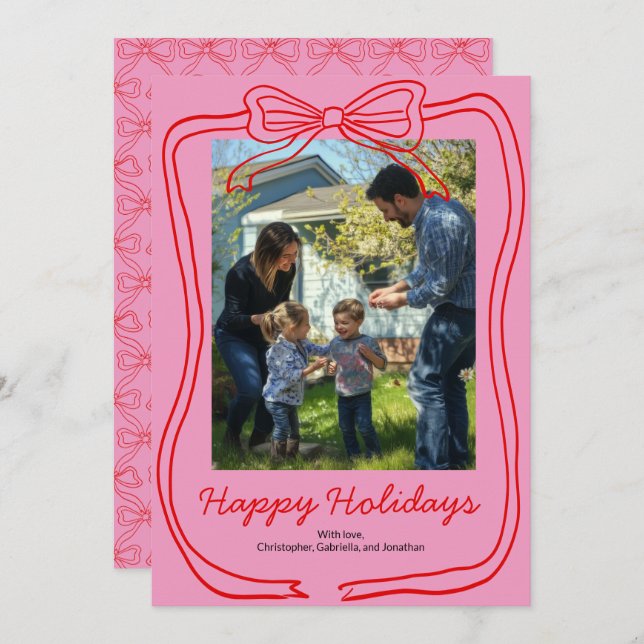 Cartão De Festividades Moldura Arco Doodle Vermelho Foto Personalizada Ro (Frente/Verso)