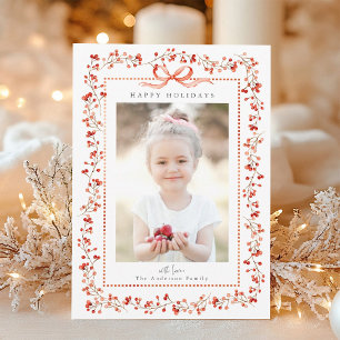 Cartão De Festividades Moldura de Berry Vermelho Watercolor Foto de Natal
