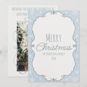 Cartão De Festividades Moldura de flocos de neve desenhados aquarela azul