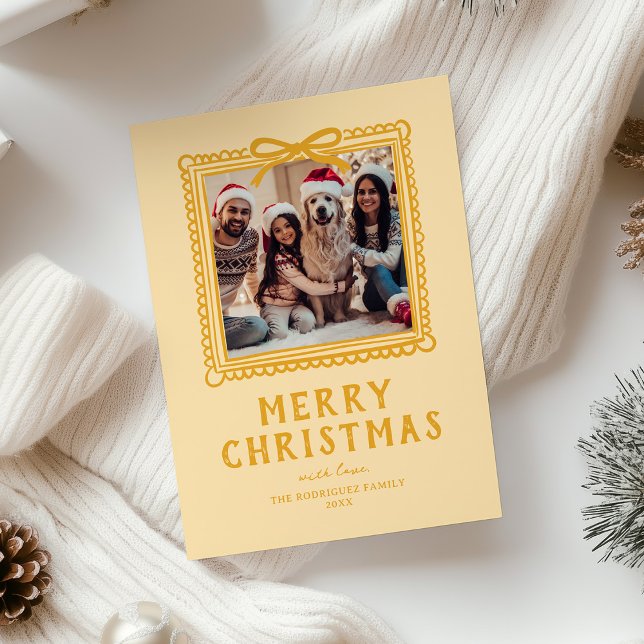 Cartão De Festividades Moldura de Foto Amarela de Natal Doodle (Criador carregado)