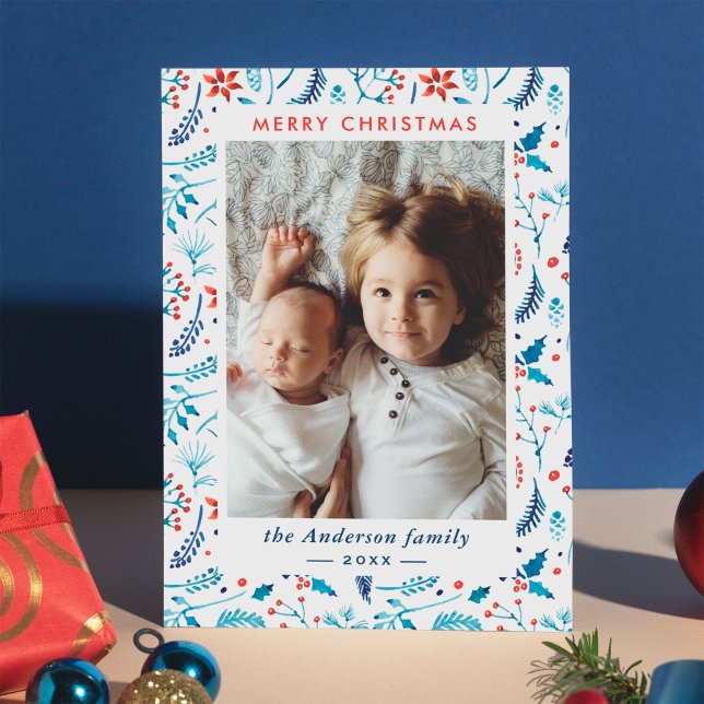 Cartão De Festividades Moldura de Foto Berries Watercolor (Criador carregado)