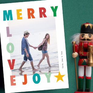 CARTÃO DE FESTIVIDADES MOLDURA DE FOTO COLORIDA ALEGRIA DE AMOR NATAL