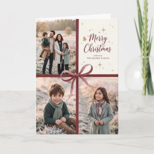 Cartão De Festividades Moldura de Foto com Fita de Natal Borgonha
