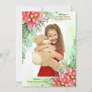 Cartão De Festividades Moldura de Foto com Poinsettias Vermelhas
