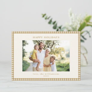 Cartão De Festividades Moldura de Foto da Família em Xadrez Ginga Dourado