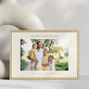 Cartão De Festividades Moldura de Foto da Família em Xadrez Ginga Dourado