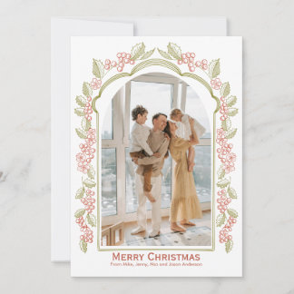 Cartão De Festividades Moldura de Foto de Família do Natal com Azevinho