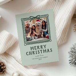 Cartão De Festividades Moldura de Foto Doodle Verde de Natal