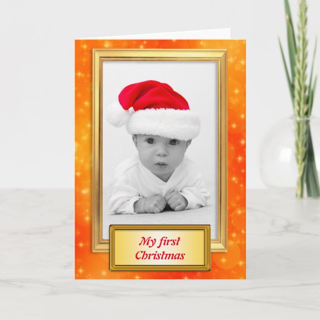 Cartão De Festividades Moldura de Foto Dourada vertical II + sua foto & t (Frente)