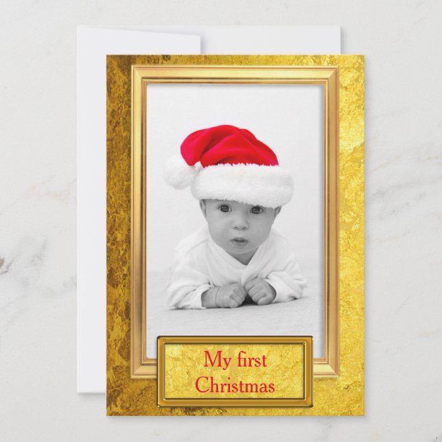 Cartão De Festividades Moldura de Foto Dourada vertical IV + sua foto & t (Frente)