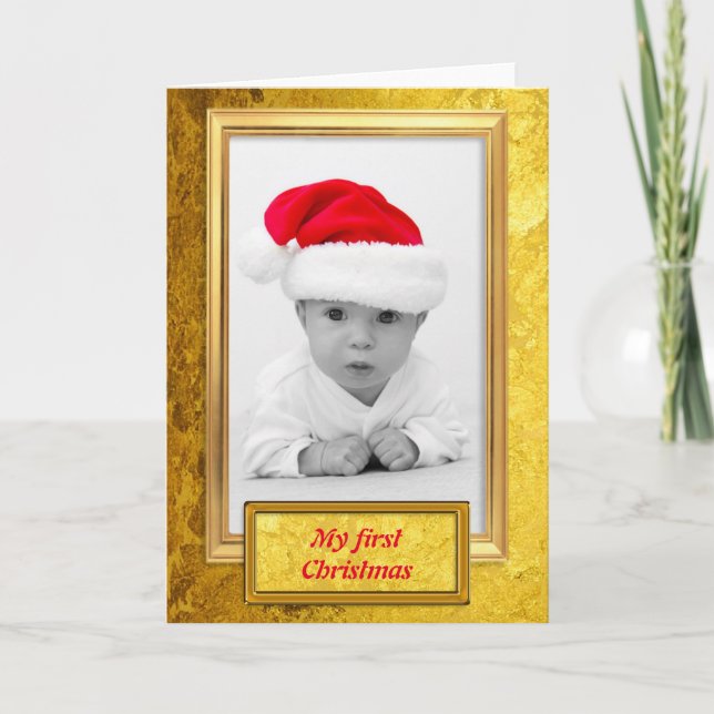 Cartão De Festividades Moldura de foto dourada vertical IV + sua foto & t (Frente)