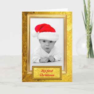 Cartão De Festividades Moldura de Foto Dourada vertical IV + sua foto & t