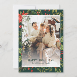 Cartão De Festividades Moldura de Foto Floral com Vegetação em Aquarela