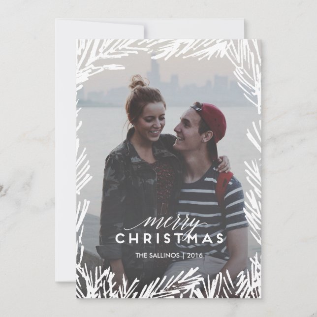 Cartão De Festividades Moldura de Galho de Pinheiro (Frente)