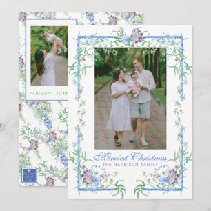 Cartão De Festividades Moldura de Jardim de Pavão Chinoiserie Aquarela Fo