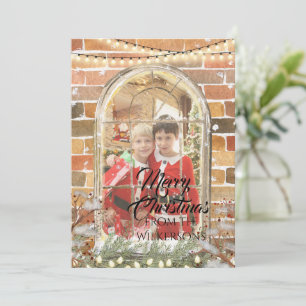 Cartão De Festividades Moldura de Natal em Aquarela com Foto Personalizad