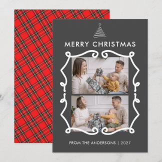 Cartão De Festividades Moldura de Rabisco de Quadro Negro Foto de Natal e