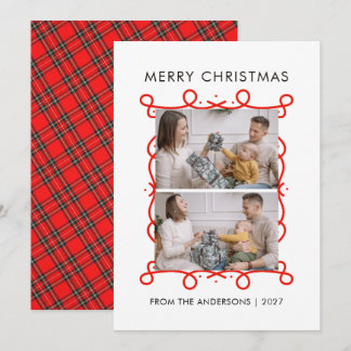 Cartão De Festividades Moldura de Rolo Vermelho Caprichoso Feliz Natal 2