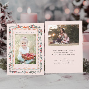 Cartão De Festividades Moldura de Winterberry Vermelha Natal 2 Foto Cor-d