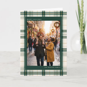 Cartão De Festividades Moldura de Xadrez Natalino Foto da Família Feliz N