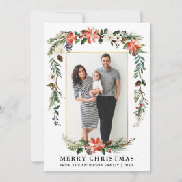 Cartão De Festividades Moldura Dourada de Foto Floral de inverno com Aqua