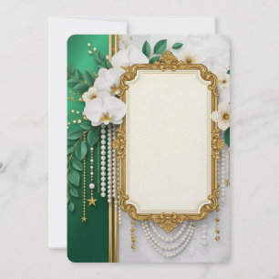 Cartão De Festividades Moldura Dourada Elegante com Orquídeas Brancas e E