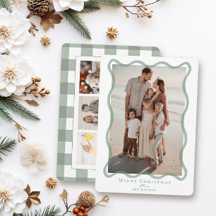 Cartão De Festividades Moldura Ondulada Verde 4 Fotos Natal