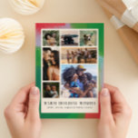 Cartão De Festividades Moldura Pintada Artisticamente de Verde e Vermelho<br><div class="desc">Você não precisa escolher apenas uma foto para esse cartão de Natal artístico e moderno. Um arranjo moderno de sete das melhores fotos de sua família são emolduradas dentro de uma borda de uma moldura texturizada de pintura em tons festivos de verde, vermelho e azul claro dentro de uma grade...</div>