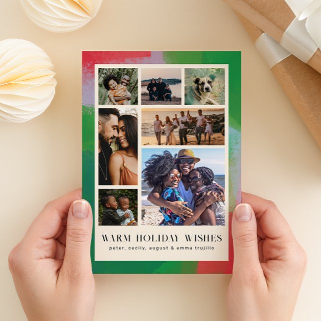 Cartão De Festividades Moldura Pintada Verde e Vermelha e Sete Foto (Criador carregado)