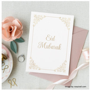 Cartão De Festividades Moldura Rococó Vintage Eid Mubarak Letra Dourada B