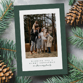 Cartão De Festividades Moldura simples de tweed verde escuro foto Natal