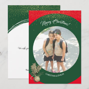 Cartão De Festividades Moldura Verde Uma Foto Feliz Natal