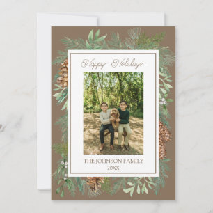 Cartão De Festividades Molereca de Natal Taupe Botânica Verde