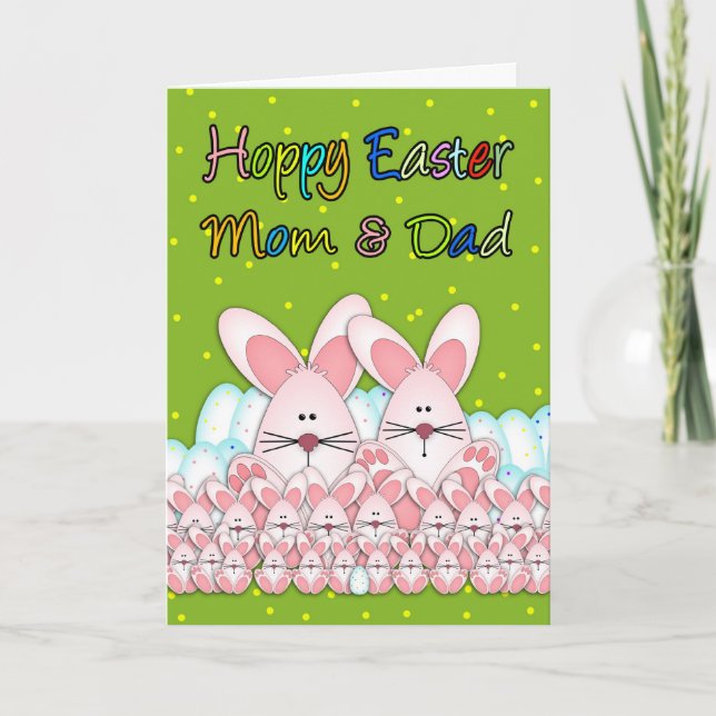 Cartão De Festividades Mom And Dad Easter Card With Easter Bunnies (Frente)